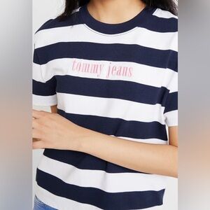 Tommy Hilfiger Navy and White Striped Short Sleeve Tee